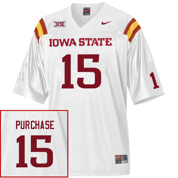 Men #15 Myles Purchase Iowa State Cyclones College Football Jerseys Sale-White - Click Image to Close